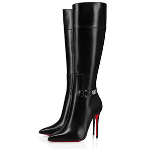 Christian Louboutin Lock Kate Botta 100 Black Leather Knee High Heel Boot 36.5